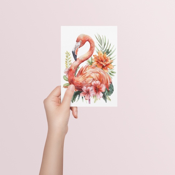 Watercolor Flamingo Portrait Wall Art Illustration Print Poster Unframed - Picture 5 of 5